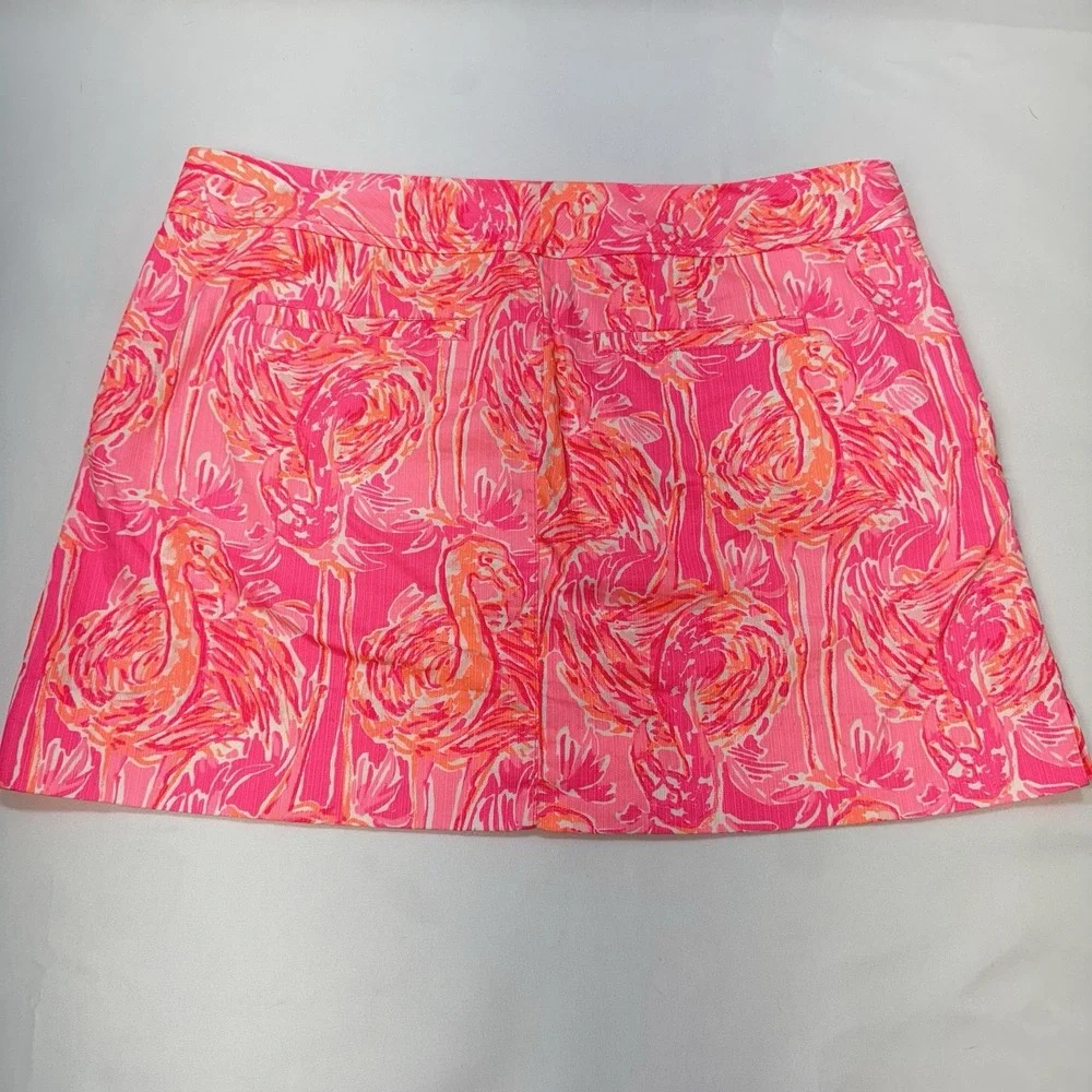 LILLY PULITZER Women's Mini Skirt‎ Hot Pink Flamingos Sz 14 **NO SKORT LINING**